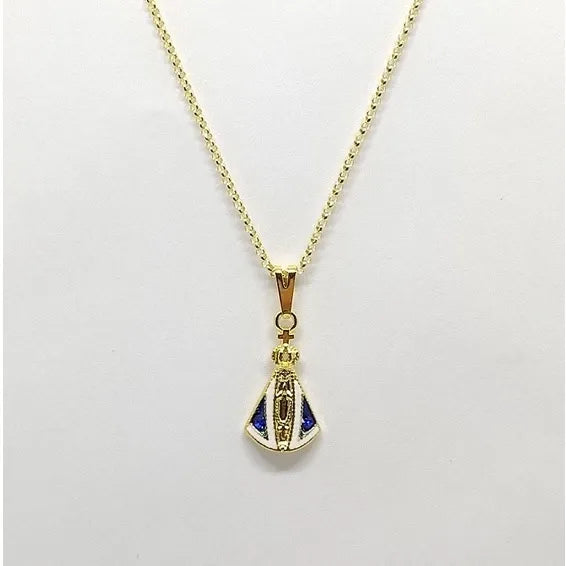 KIT NOSSA SENHORA APARECIDA – COLAR E BRINCOS COM PINGENTE RESINADO BANHADO A OURO