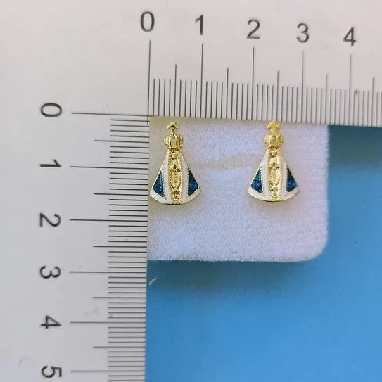 KIT NOSSA SENHORA APARECIDA – COLAR E BRINCOS COM PINGENTE RESINADO BANHADO A OURO