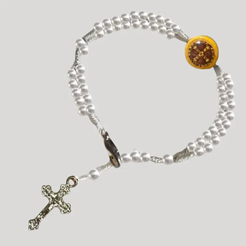 Terço de Pulso Prateado São Bento