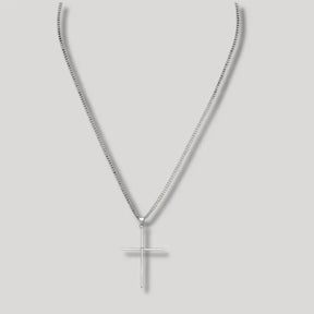 Colar Masculino Minimalista com Pingente de Cruz Banhado a Prata