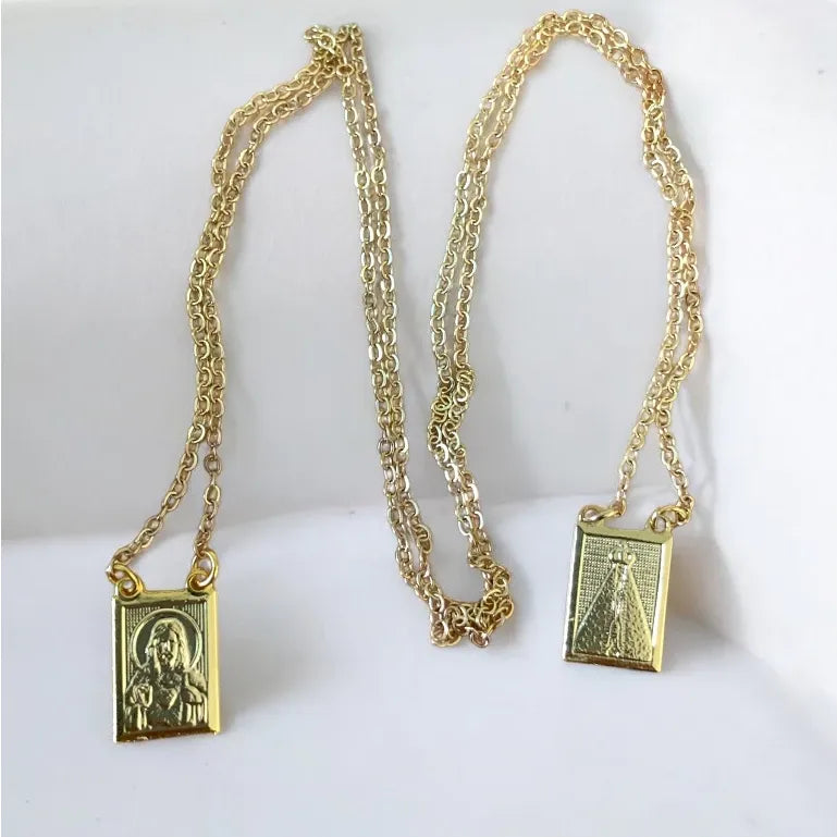 ESCAPULÁRIO CATÓLICO FOLHEADO – APARECIDA E SAGRADO CORAÇÃO DE JESUS