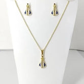 KIT NOSSA SENHORA APARECIDA – COLAR E BRINCOS COM PINGENTE RESINADO BANHADO A OURO