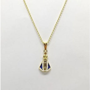 KIT NOSSA SENHORA APARECIDA – COLAR E BRINCOS COM PINGENTE RESINADO BANHADO A OURO