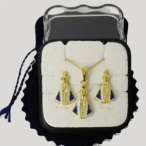 Kit Nossa Senhora Aparecida - Colar e brincos banhado a ouro