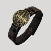 Pulseira de couro masculina - medalha São Bento